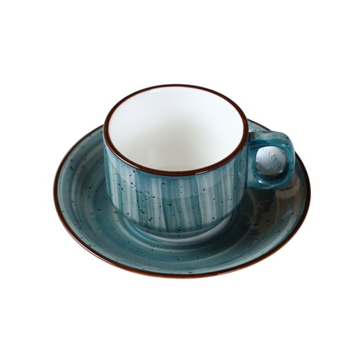 [08-085DG] Porceletta Green Color Glazed Porcelain Tea Cup & Saucer 200 ml