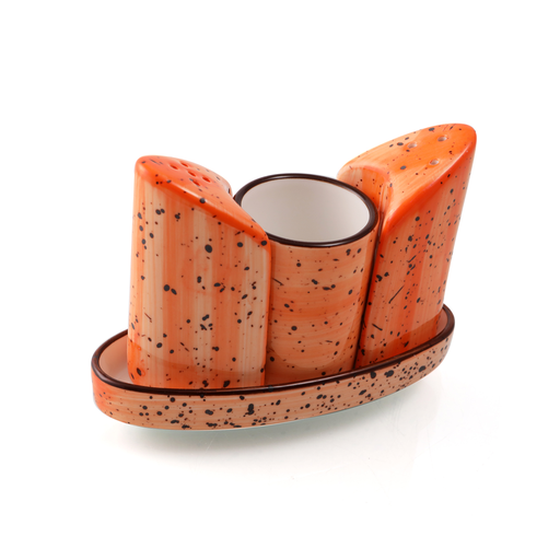 [08-091DO] طقم توابل بورسليتا من البورسلين المزجج باللون البرتقالي، 4 قطع