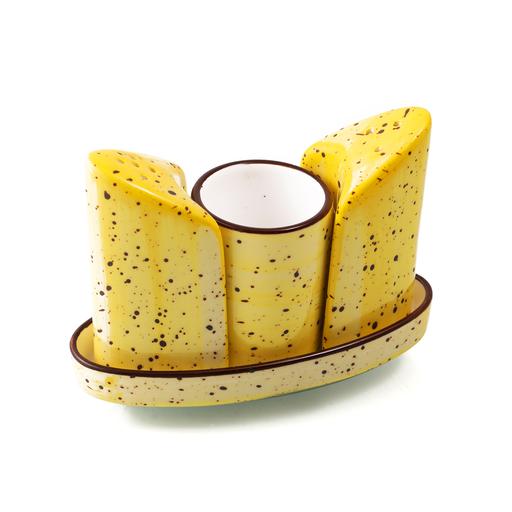 [08-091DY] Porceletta Yellow Color Glazed Porcelain Condiment Set 4 Pieces