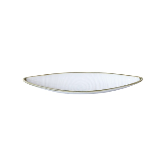 [08-130D2] Porceletta Terra Reactive Glaze Porcelain 9.125" Boat Shape Dish