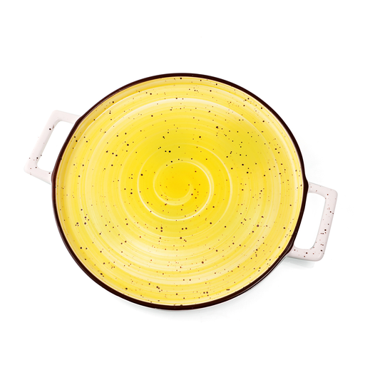 [08-1584DY] Porceletta Yellow Color Glazed Porcelain Yellow Pizza Plate 26 cm / 10"