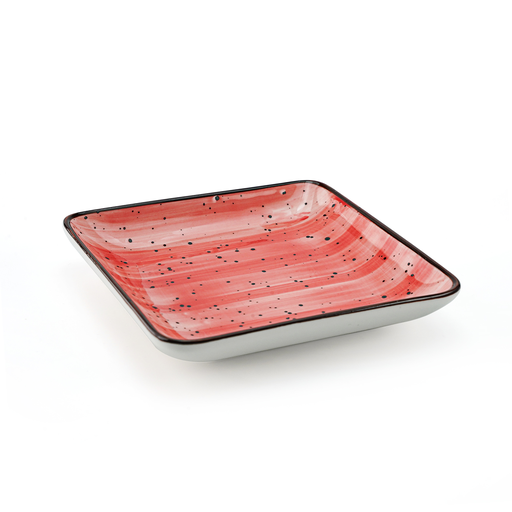[08-1601DR] Porceletta Red Color Glazed Porcelain Square Plate 4.875"