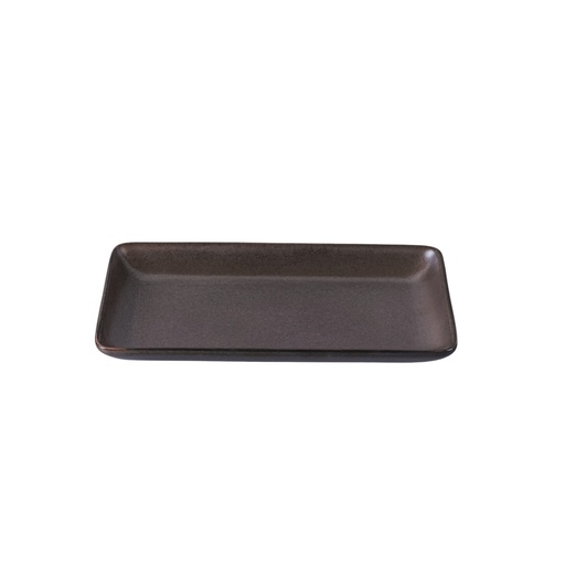 [08-1602D3] Porceletta Rustic Black Reactive Glaze Porcelain 8.875" Rectnagular Plate