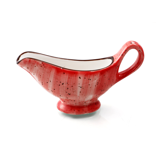 [08-160DR] Porceletta Red Color Glazed Porcelain Sauce Boat 6"