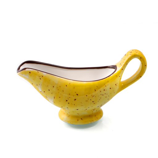 [08-160DY] Porceletta Yellow Color Glazed Porcelain Sauce Boat 6"